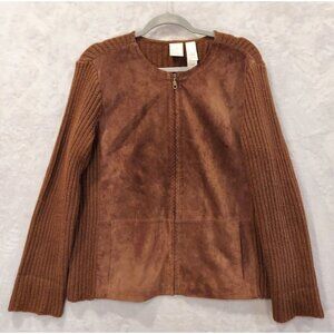EMMA JAMES Suede sweater Jacket Womens L  Zip Brown career office retro classic